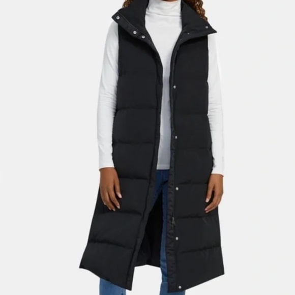 NWT THEORY Snap-Button Puffer Vest in Black Twill Size Small - Picture 1 of 9